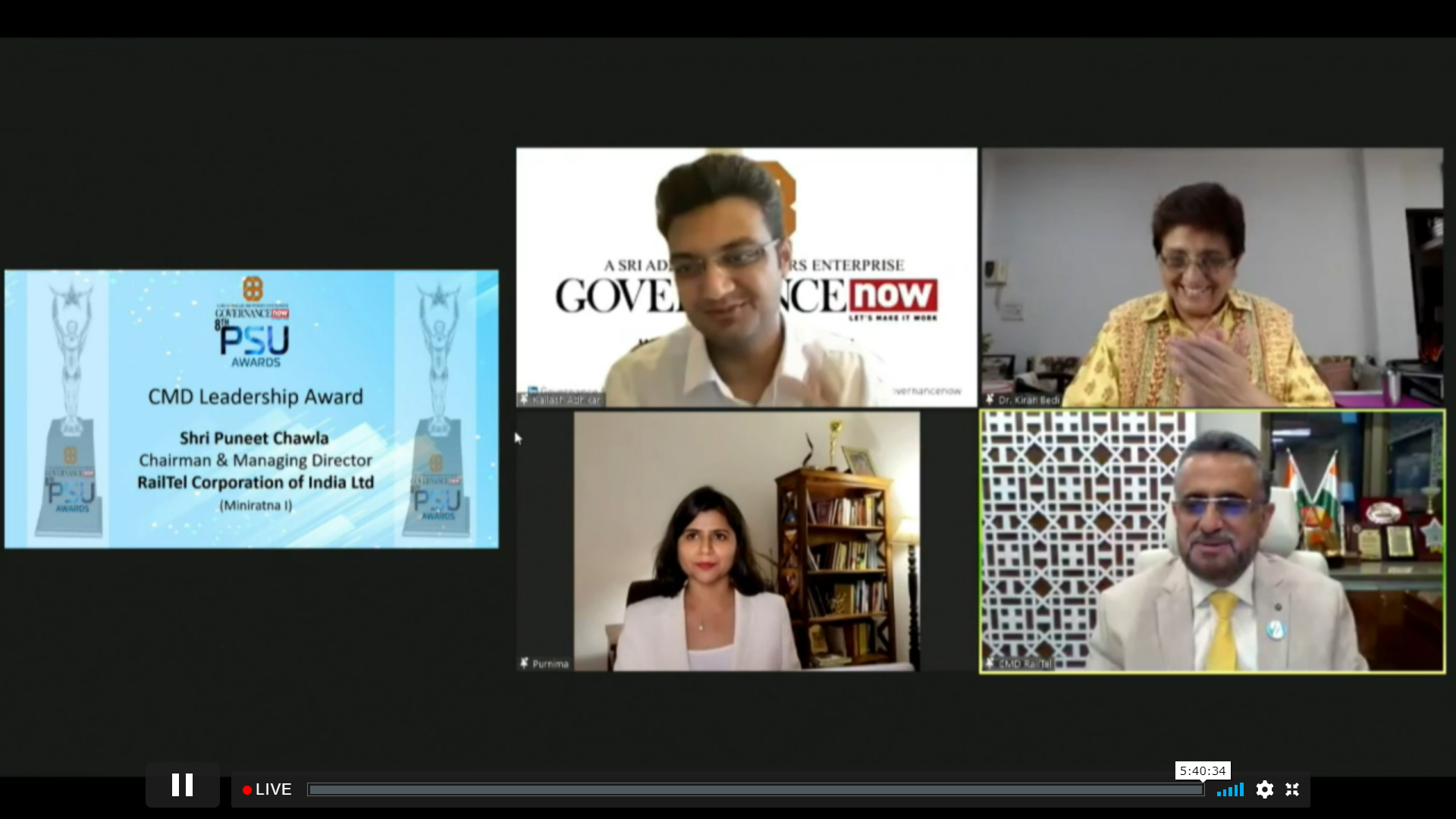 Sh. Puneet Chawla, CMD/RailTel was conferred with the Governance Now  PSU Awards in CMD Leadership category. 